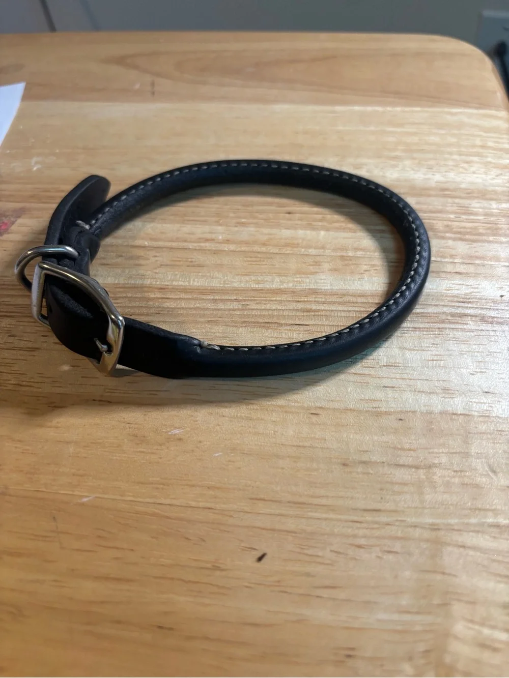 Classic Black Leather Dog Collar with Silver Buckle